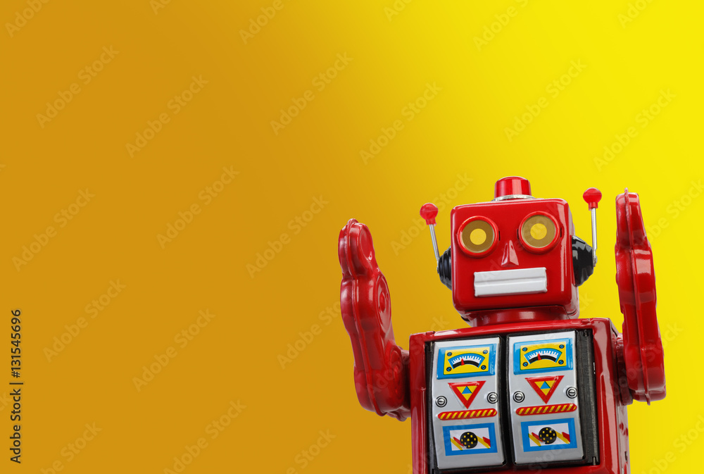 old classic tin robot with clipping path