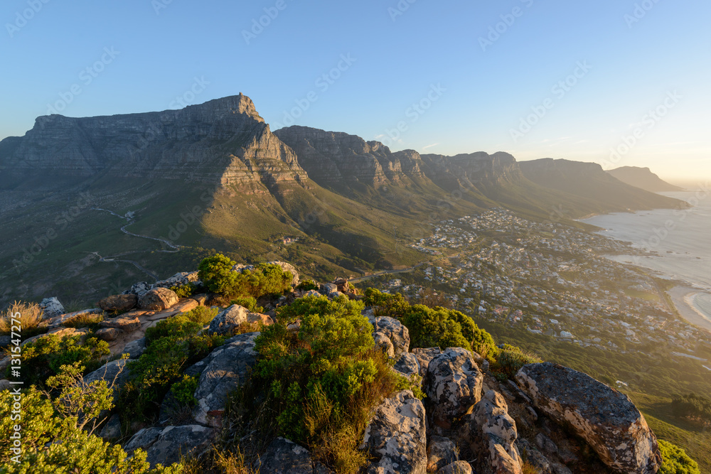 Table Mountain and 12 Apostles viewed from Lions Head. Cape Town. Western Cape. South Africa