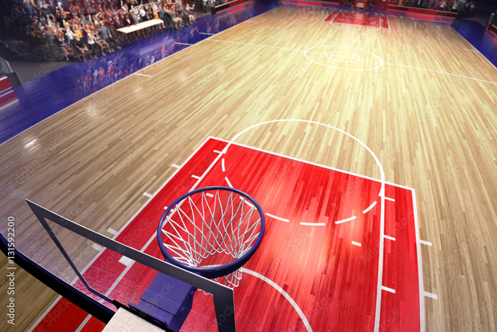 Basketball court with people fan. Sport arena.Photoreal 3d rende