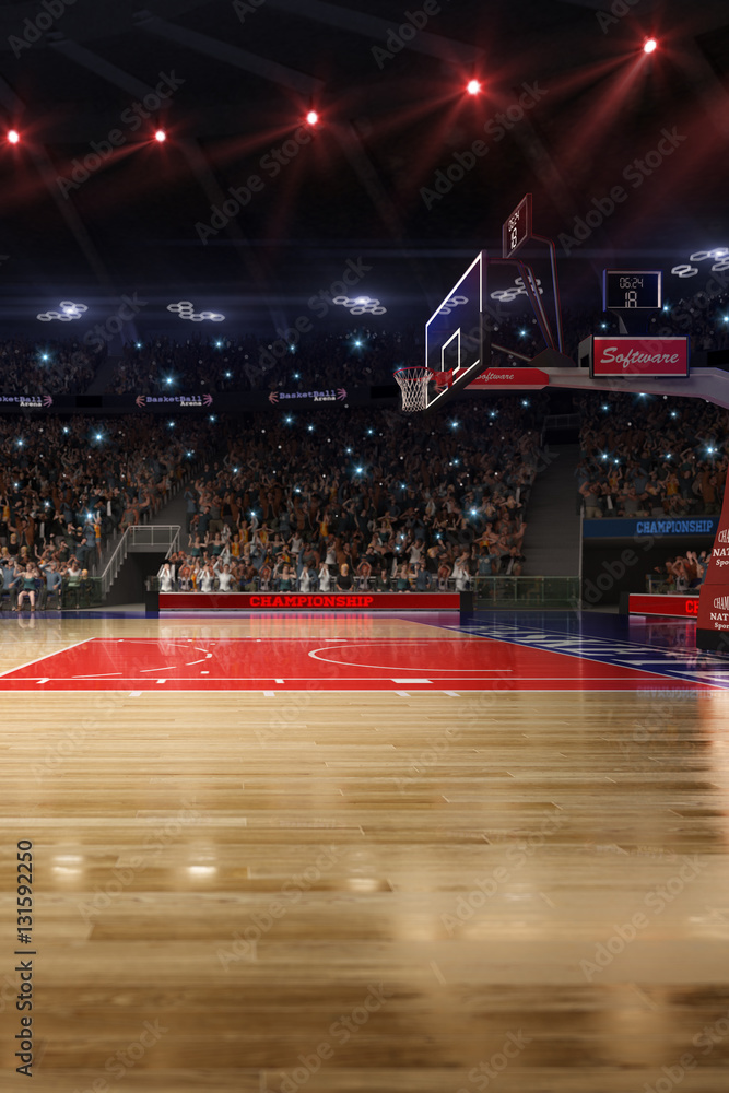 Basketball court with people fan. Sport arena.Photoreal 3d rende