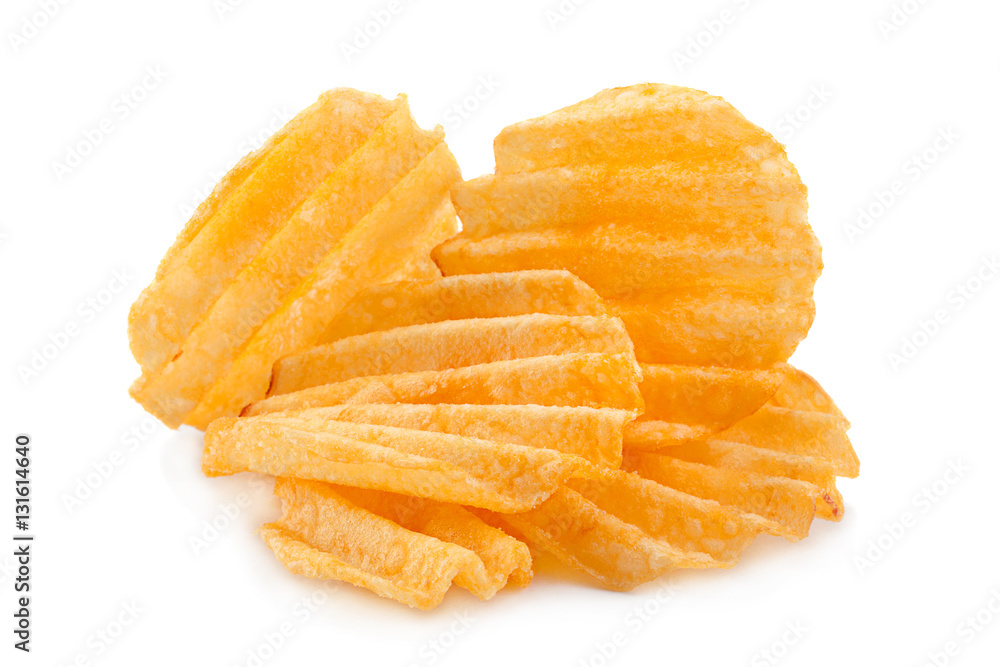 Potato ribbed chips on white