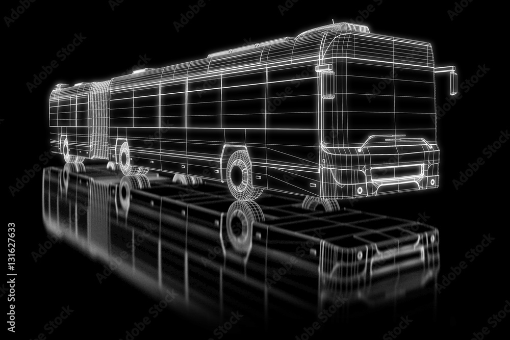 Articulated kneeling bus as wireframe