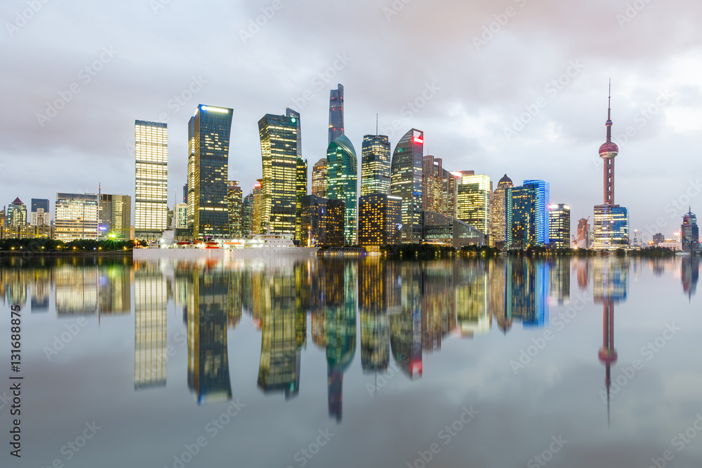 Shanghai skyline and modern cityscape at night,China