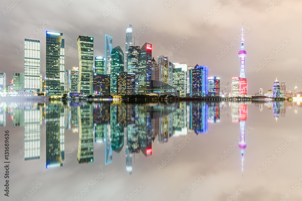 Shanghai skyline and modern cityscape at night,China