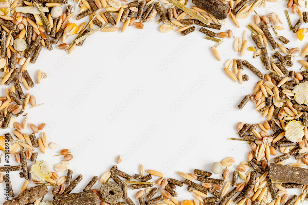 dry food for rodents on white background top view