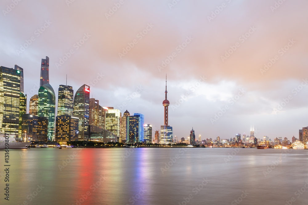 Shanghai skyline and modern cityscape at night,China