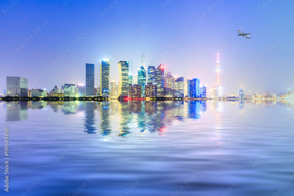 Shanghai skyline and modern cityscape at night,China