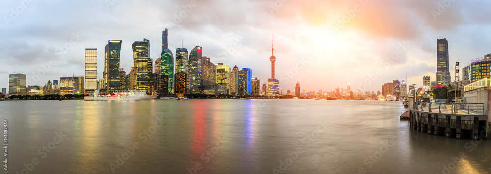 Shanghai skyline and modern cityscape panoramic view at sunset,China