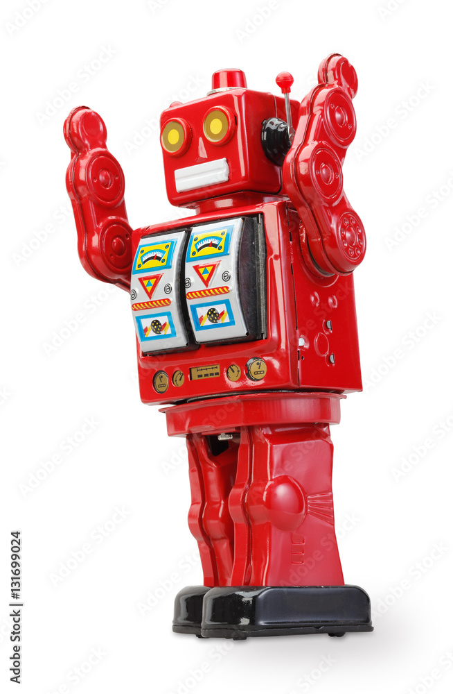 old classic tin robot with clipping path