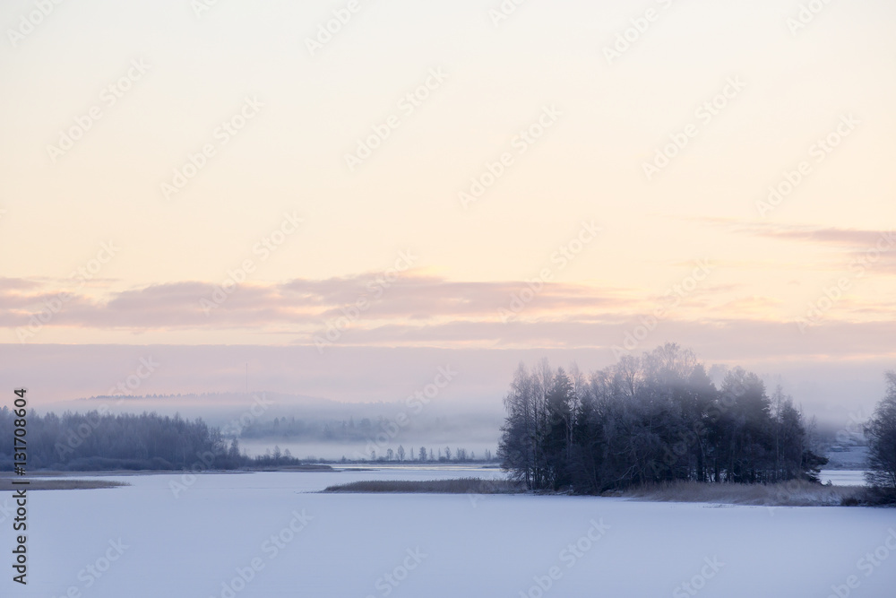 Winter morning with fog.