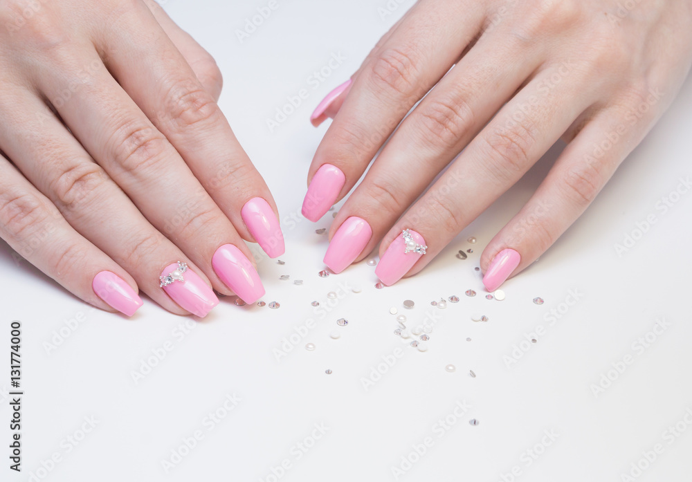 Perfect manicure and natural nails. Attractive modern nail art design. Gel polish applied.