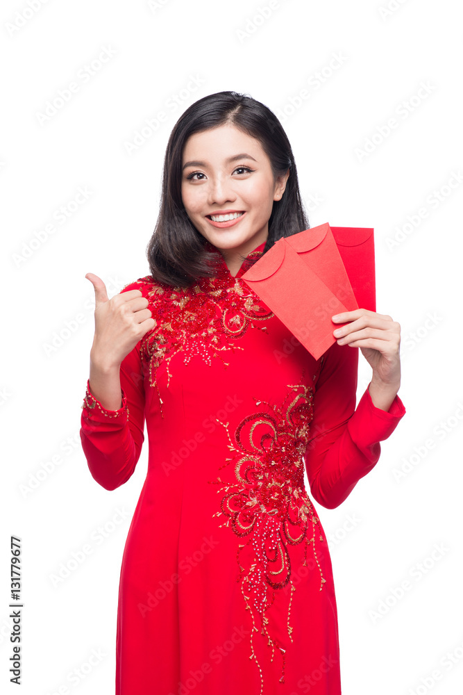 Portrait of a beautiful Asian woman on traditional festival cost