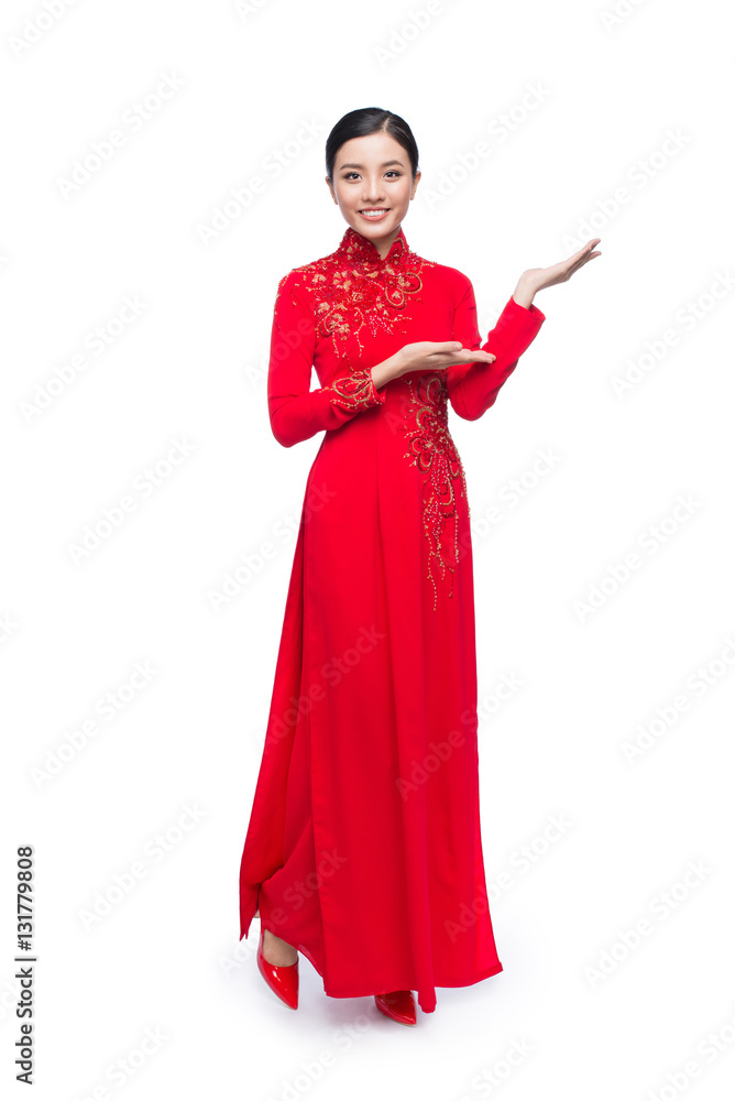 Full length of a beautiful Asian woman on traditional festival c