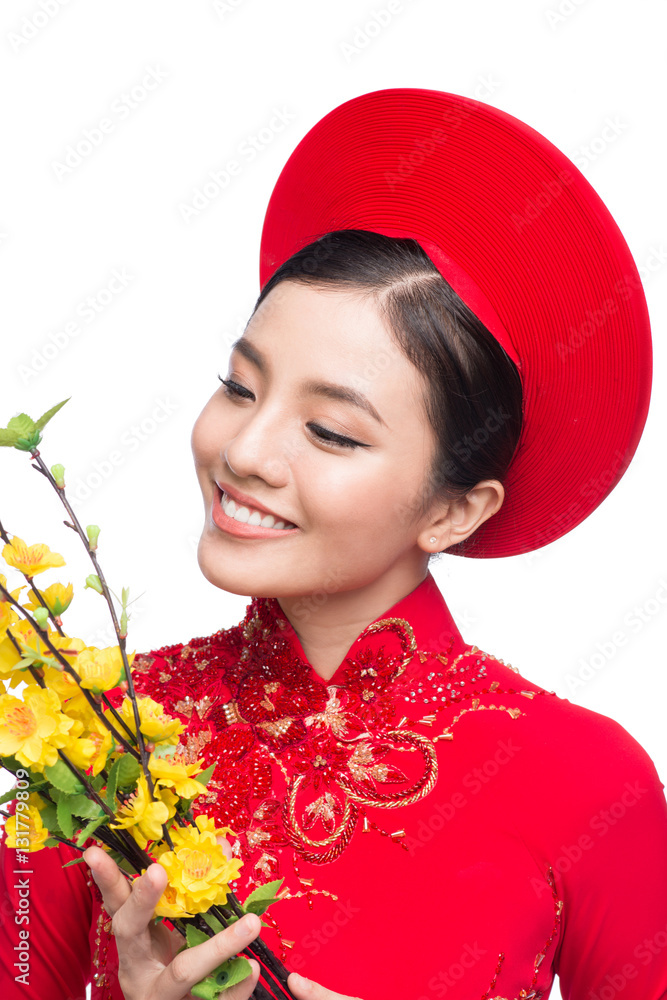 Portrait of a beautiful Asian woman on traditional festival cost