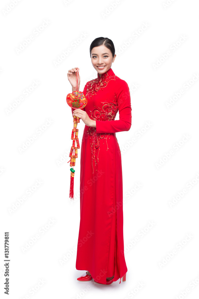 Full length of a beautiful Asian woman on traditional festival c