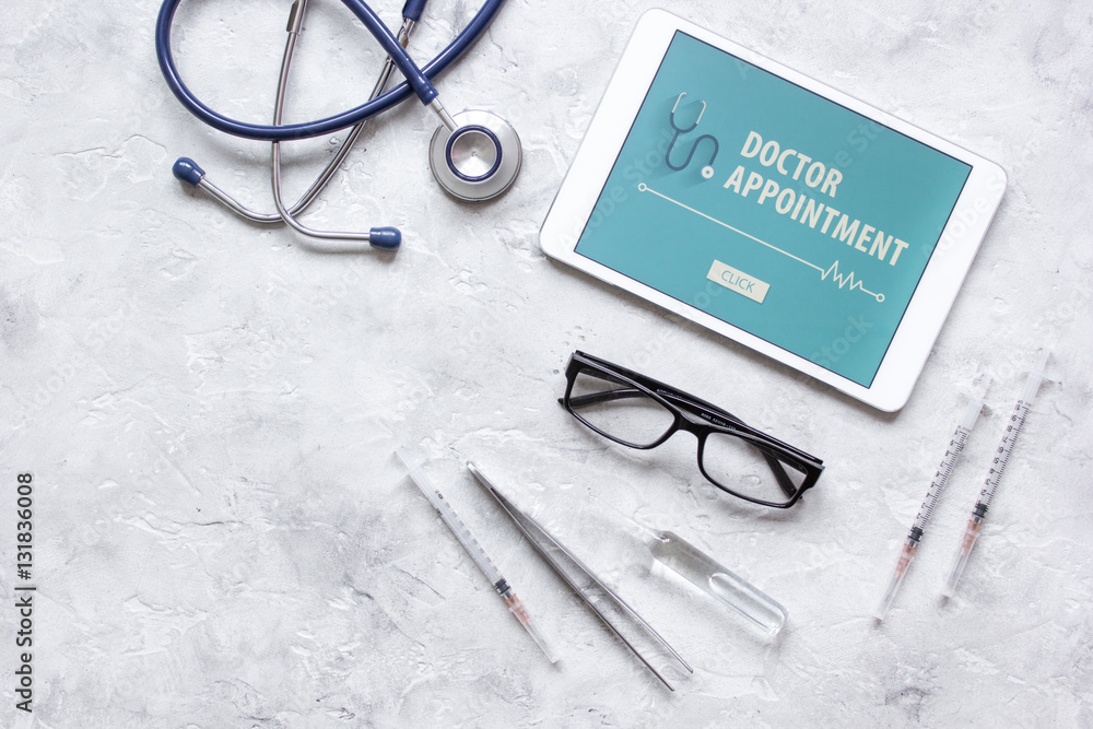 concept of appointment to doctor online top view