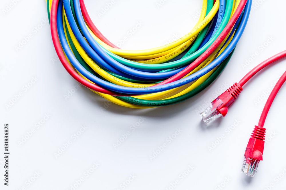 concept network internet cable on white background top view