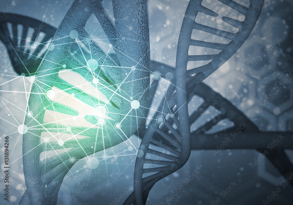 DNA molecules background, 3D rendering