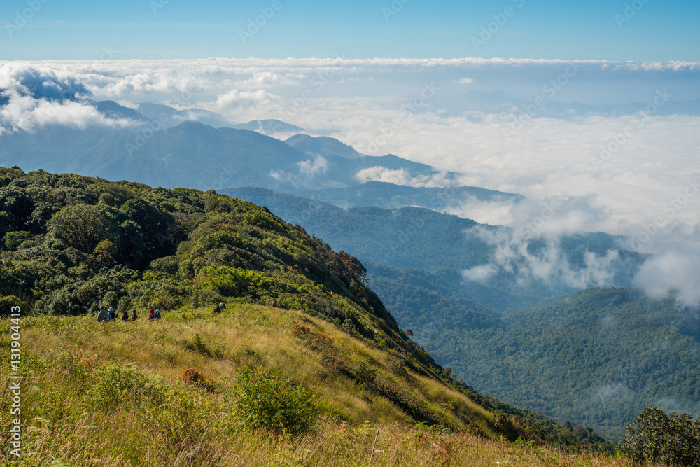 The beautiful nature trails on the ridge of Kio Mae Pan one of tourist attraction in Doi Inthanon th