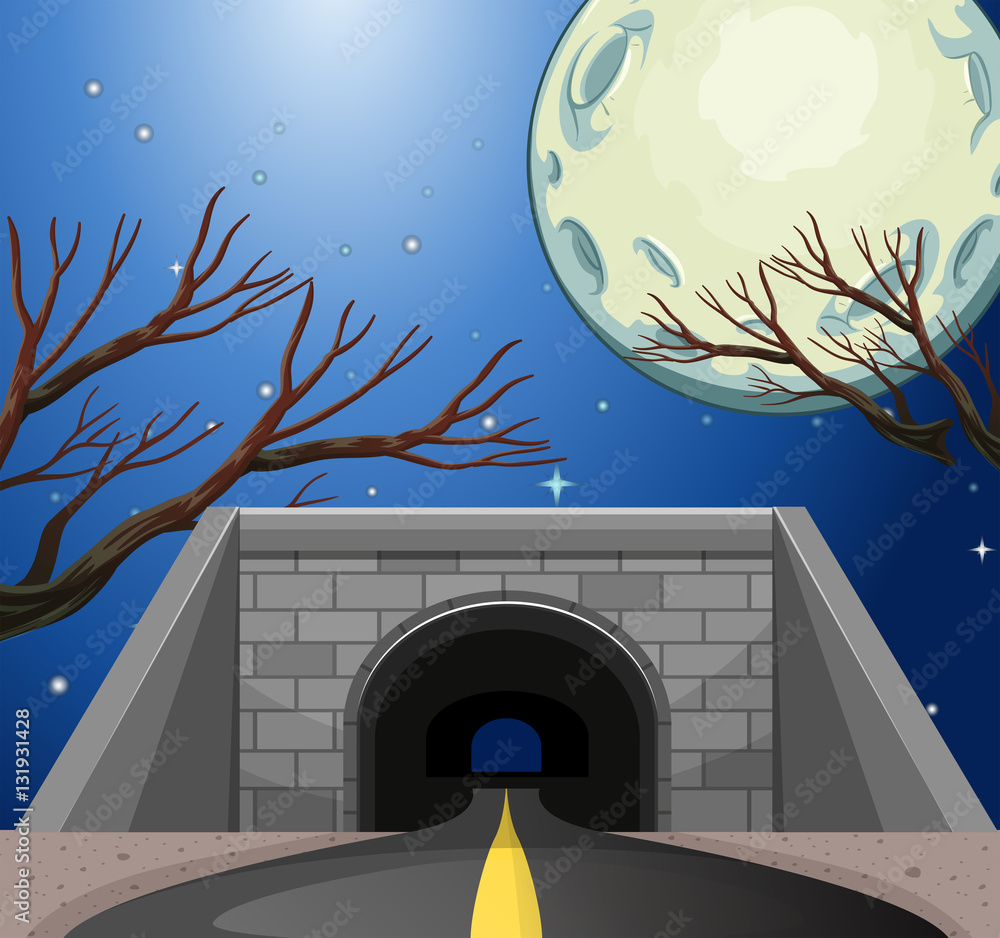 Scene with tunnel at night