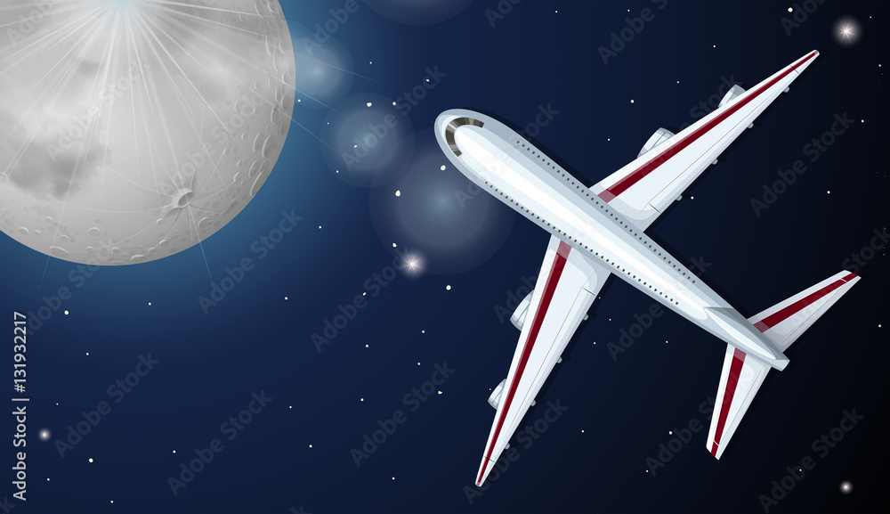 Airplane flying at night