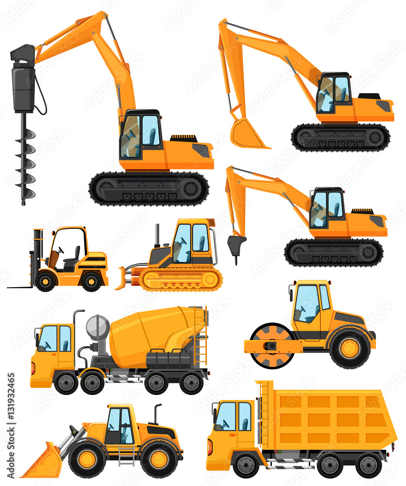 Different types of construction vehicles