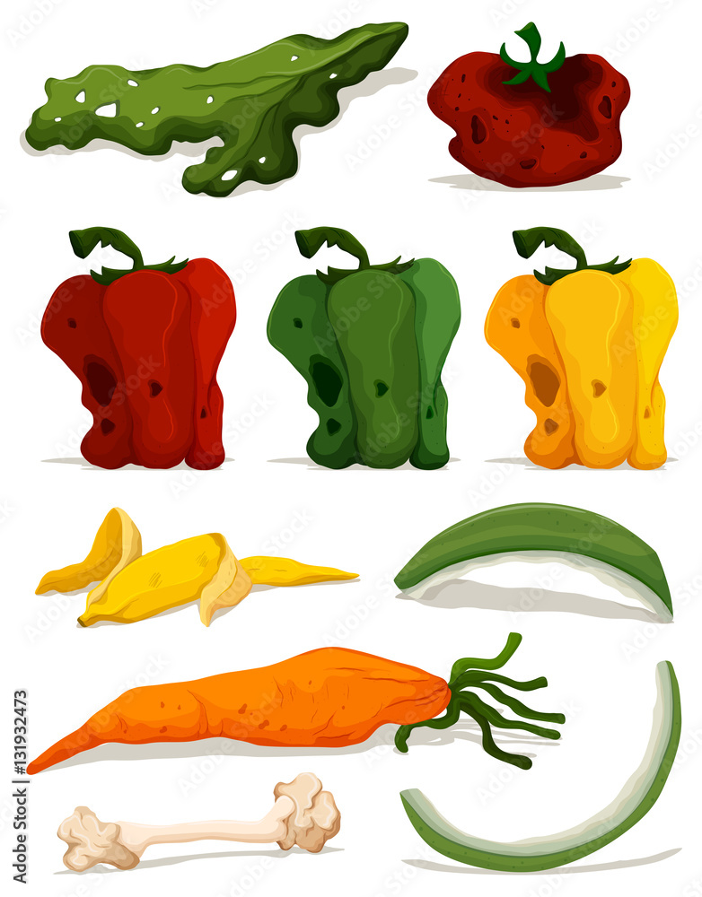 Different types of rotten vegetables