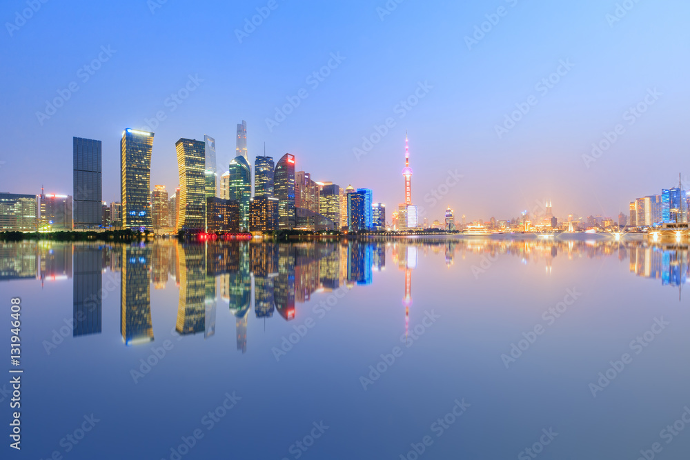 Shanghai skyline on the Huangpu River at night,China