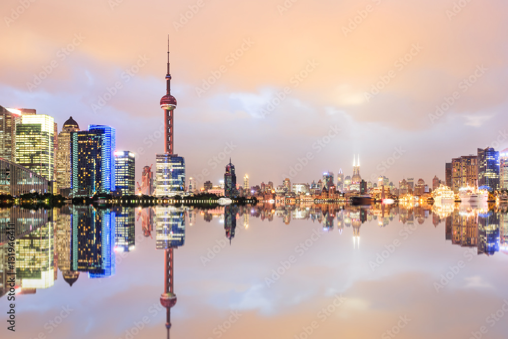 Shanghai skyline on the Huangpu River at night,China