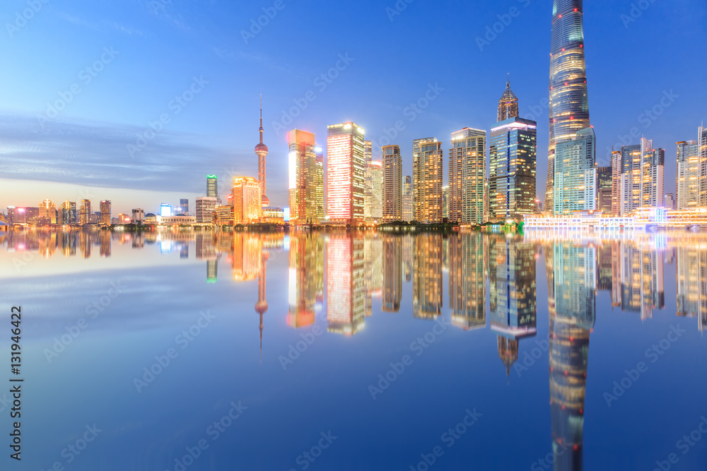 Shanghai skyline on the Huangpu River at night,China