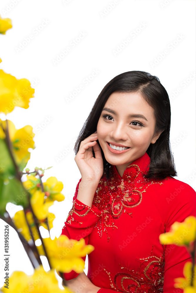 Portrait of a beautiful Asian woman on traditional festival cost