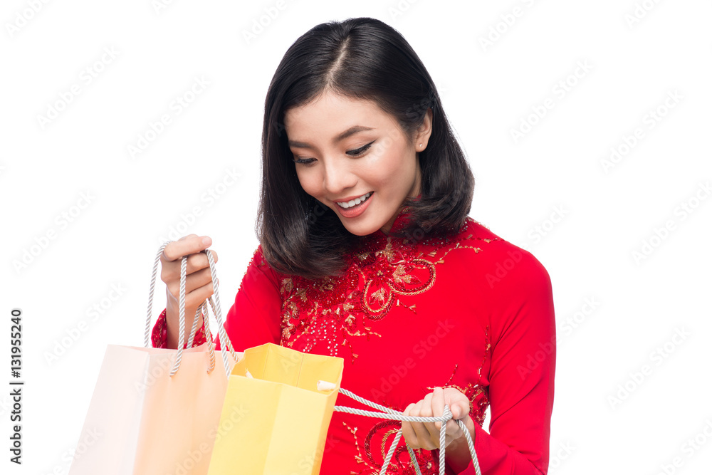 Portrait of a beautiful Asian woman on traditional festival cost