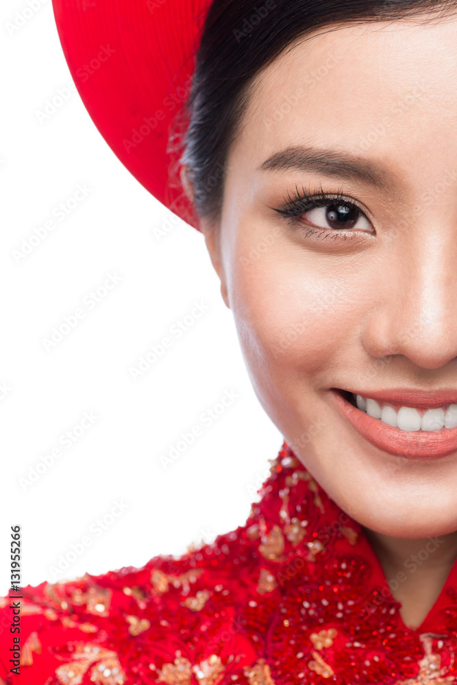 Portrait of a beautiful Asian woman on traditional festival cost