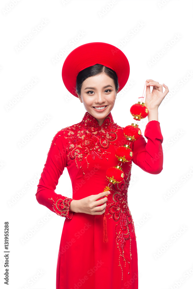 Portrait of a beautiful Asian woman on traditional festival cost