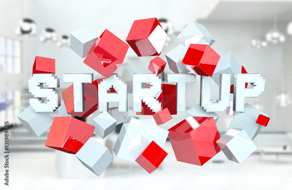 Floating 3D render startup presentation with cube