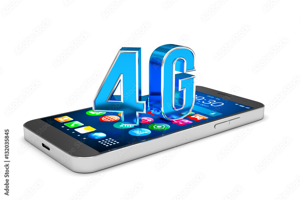 Smartphone with 4G wireless communication technology, High speed mobile internet. 3D illustration