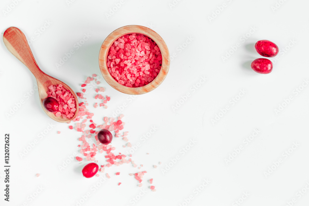 organic cosmetics with extracts of berries white background top view