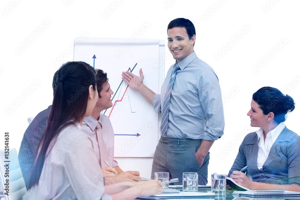 Young businessman presenting statistics in a company 