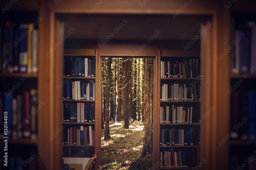 Composite image of close up of a bookshelf 3d