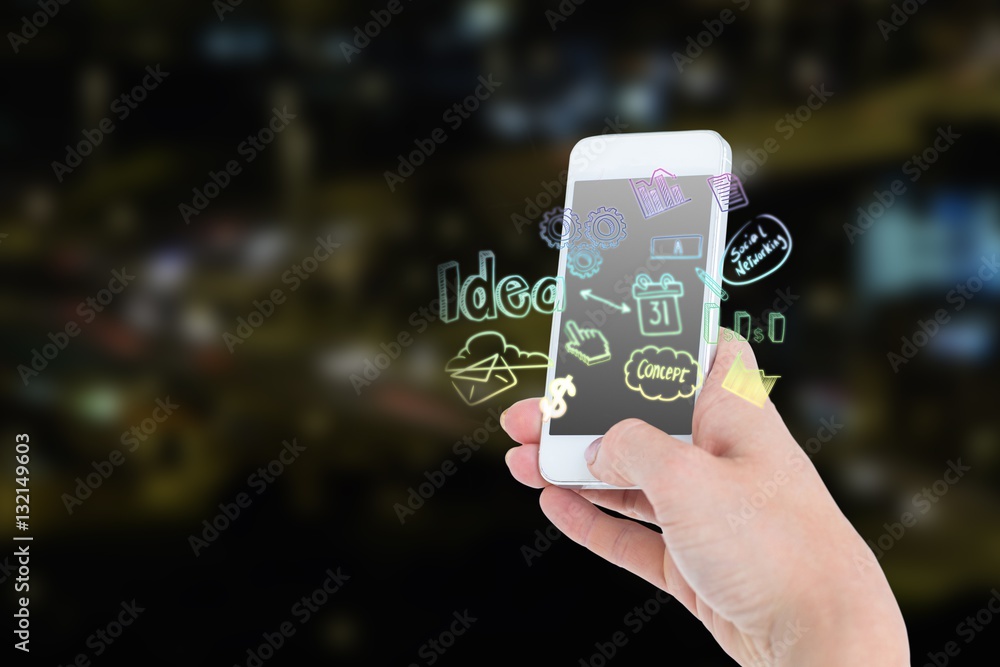 Composite image of woman showing smartphone 3d 