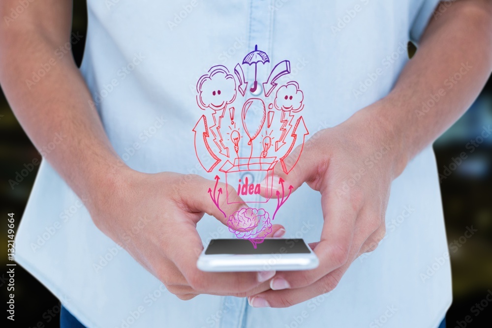 Composite image of close up of woman using her smartphone 3d