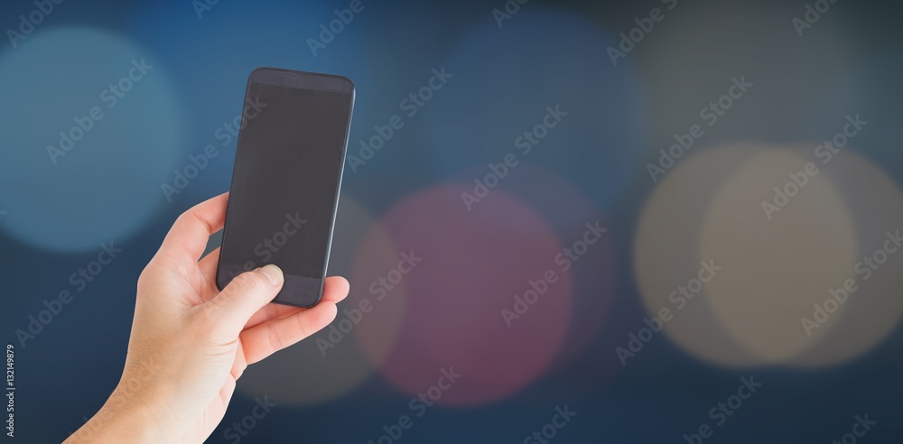 Composite image of female hand holding a smartphone 3d