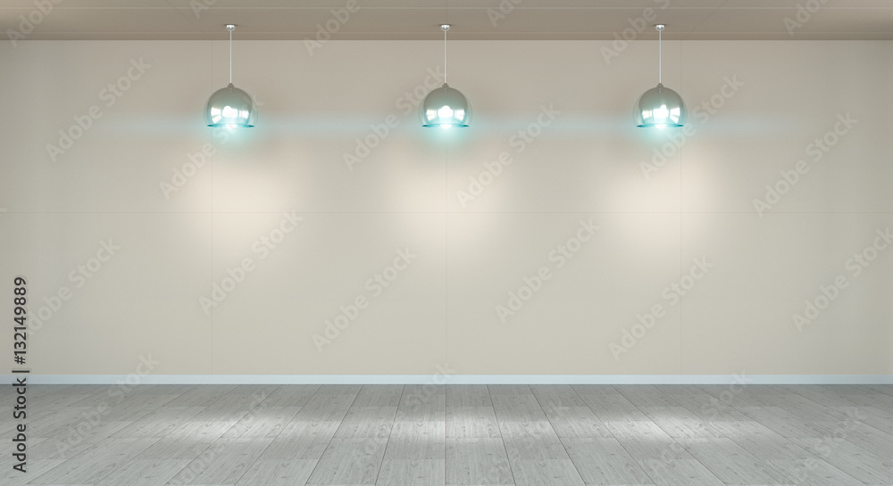 Empty wall in museum with lights 3D rendering