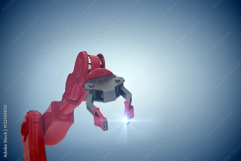 Composite image of cropped image of red robot arm with claw 3d