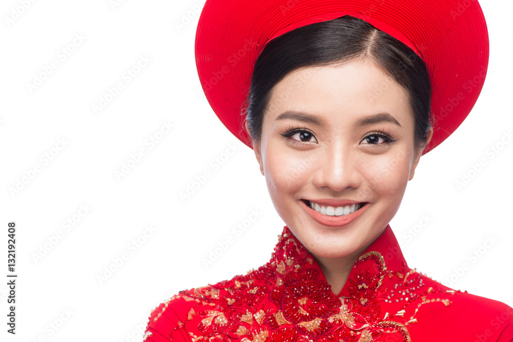 Portrait of a beautiful Asian woman on traditional festival cost