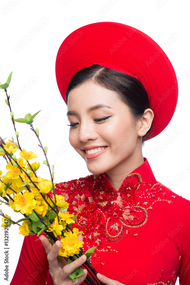 Portrait of a beautiful Asian woman on traditional festival cost