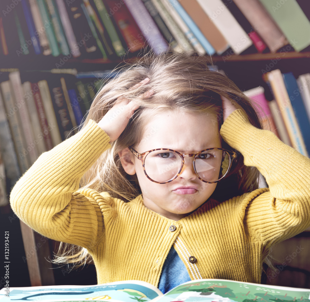 Adorable Cute Girl Stressed Out Reading Concept