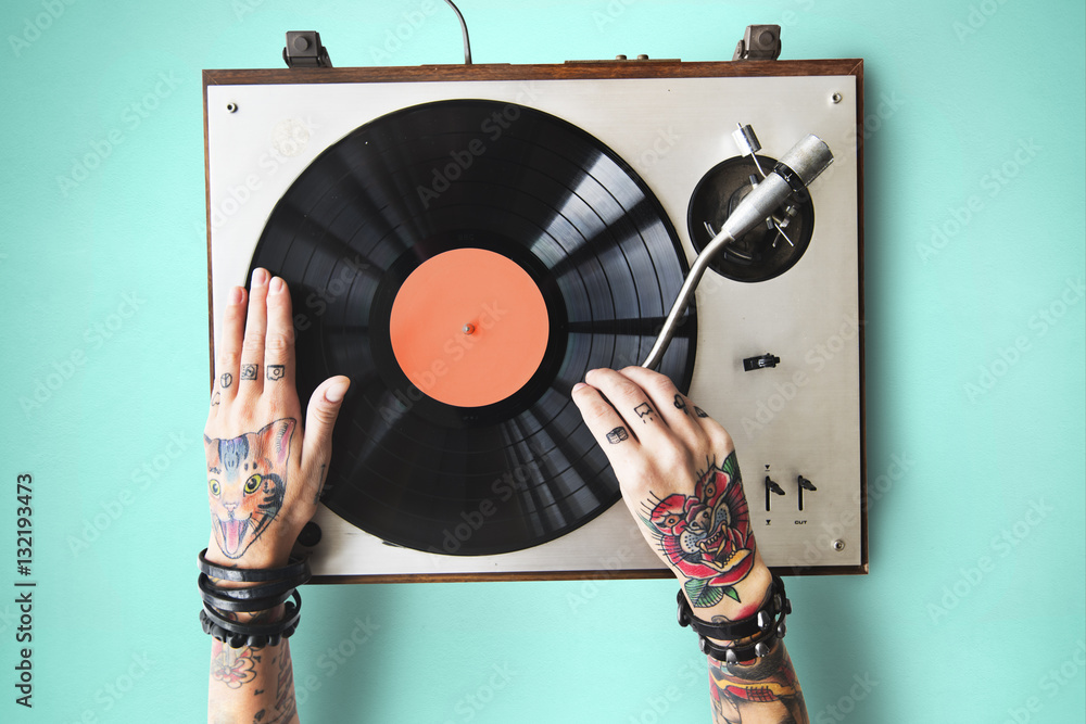 Vinyl Audio Music Rhythm Playing Tattoo Art Concept