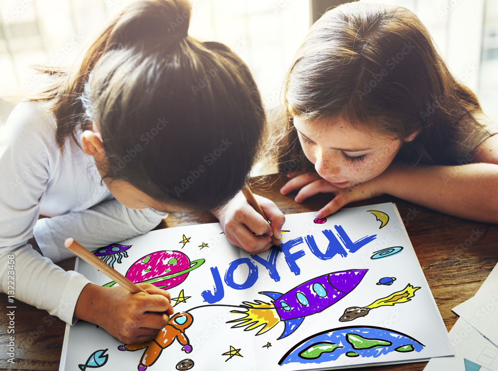 Kids Imagination Space Rocket Joyful Graphic Concept