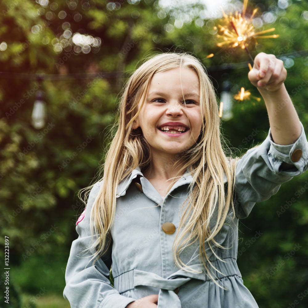 Small Girl Playing Outdoors Concept